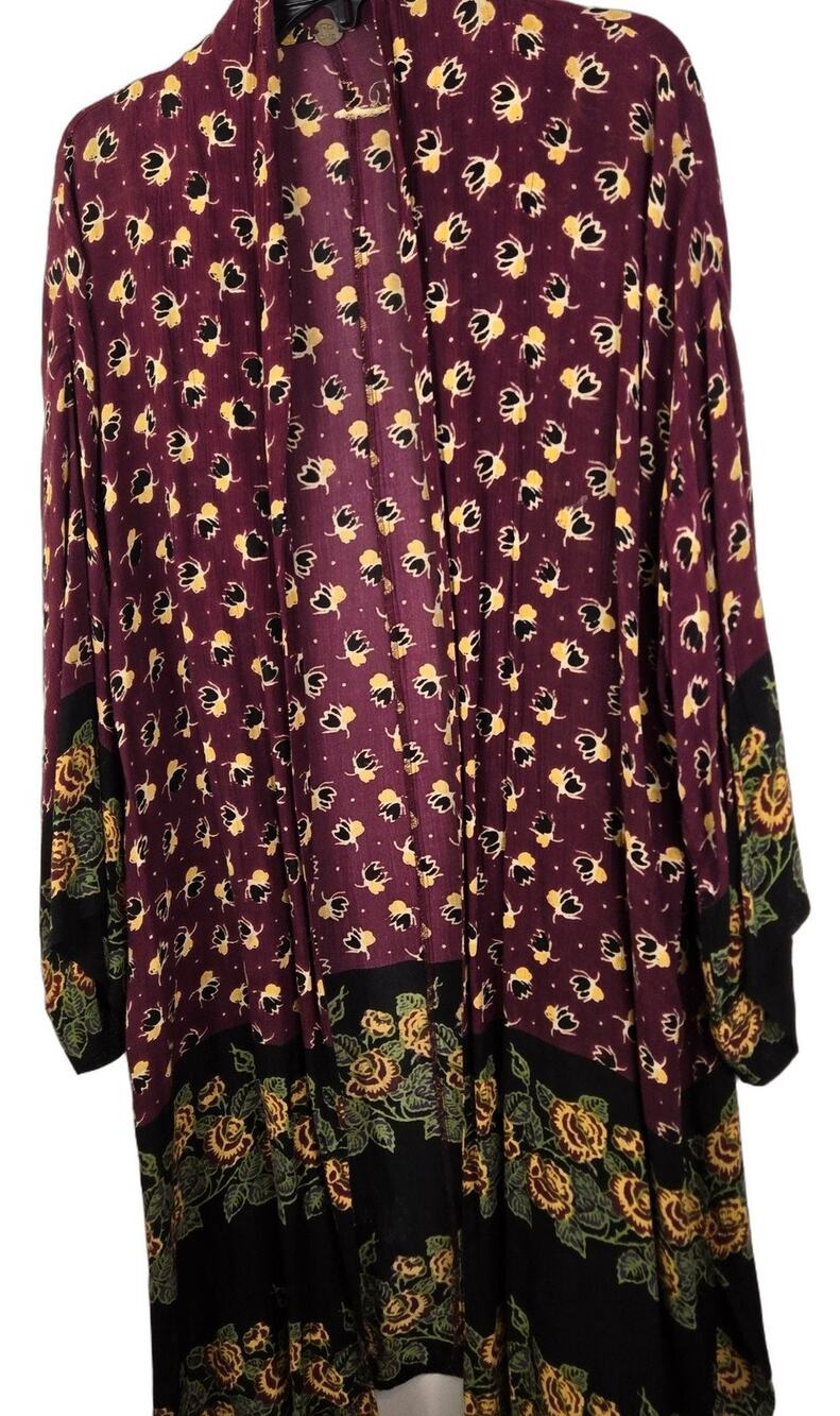 Free People One Women's Floral Kimono 3/4 Sleeve Open Front Relaxed LARGE COTTAG